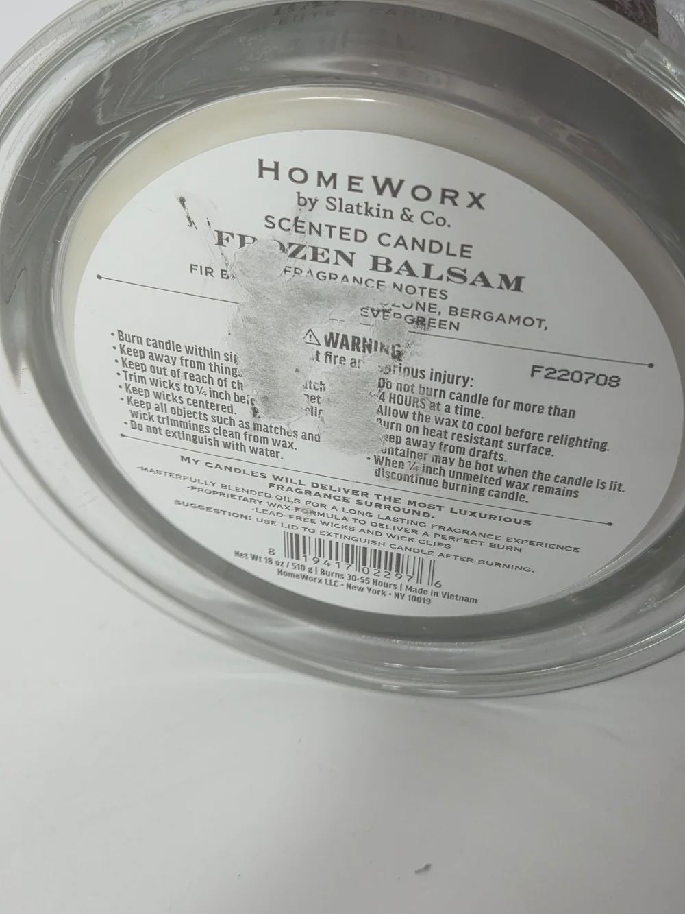homeworx by slatkin co Frozen balsam 4 wick scented candle white jar